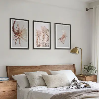 Wanddecoratie set schilderijen grasbloemen met lichte achtergrond