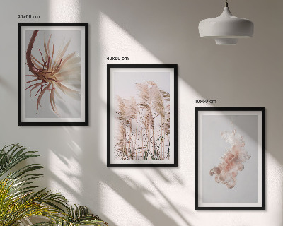 Wanddecoratie set schilderijen Grasbloemen lichte achtergrond set