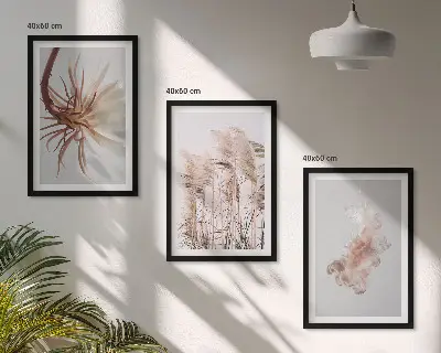 Wanddecoratie set schilderijen grasbloemen met lichte achtergrond