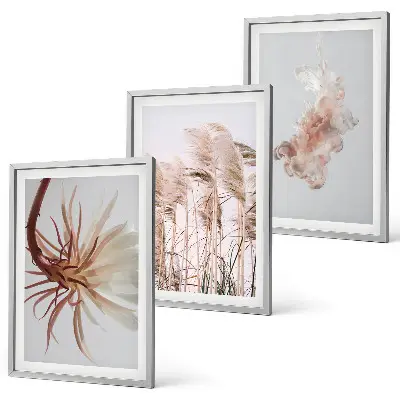 Wanddecoratie set schilderijen grasbloemen met lichte achtergrond