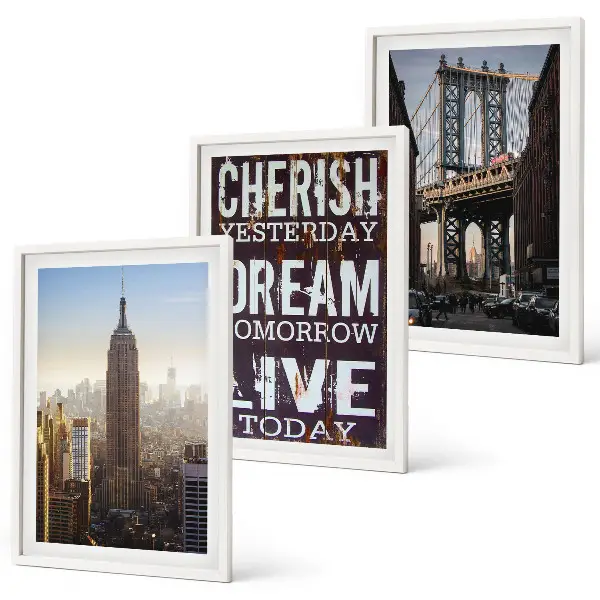 Fotowand met landschappen en citaten uit New York