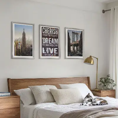 Fotowand met landschappen en citaten uit New York