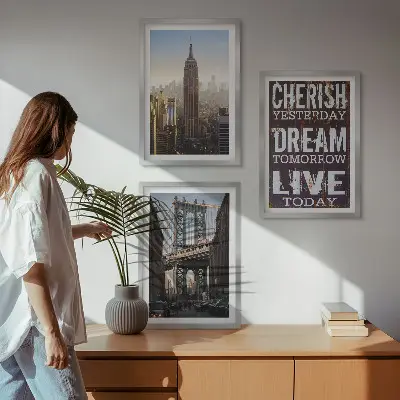 Fotowand met landschappen en citaten uit New York