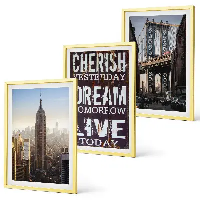 Fotowand met landschappen en citaten uit New York