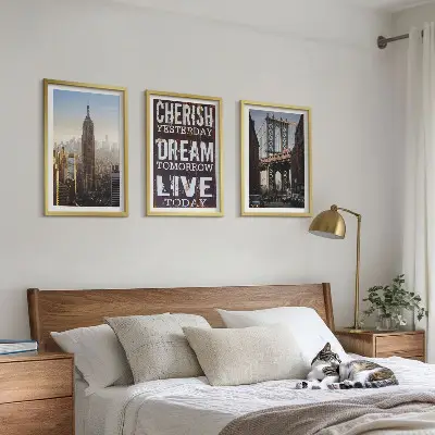 Fotowand met landschappen en citaten uit New York