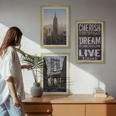 Fotowand met landschappen en citaten uit New York
