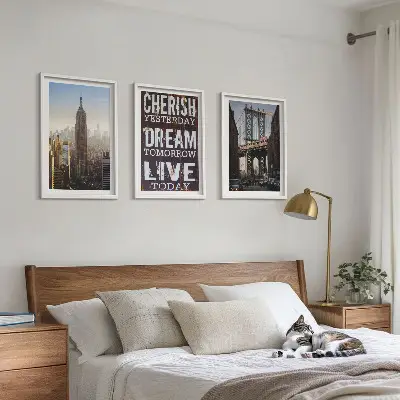 Fotowand met landschappen en citaten uit New York