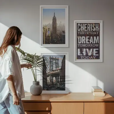 Fotowand met landschappen en citaten uit New York
