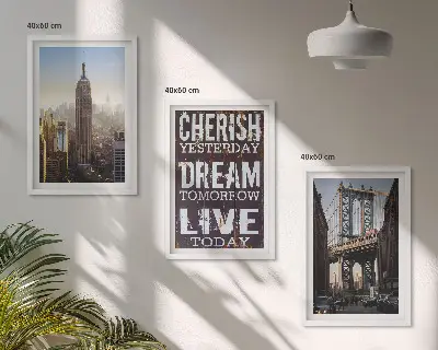 Fotowand met landschappen en citaten uit New York
