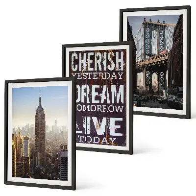 Fotowand met landschappen en citaten uit New York