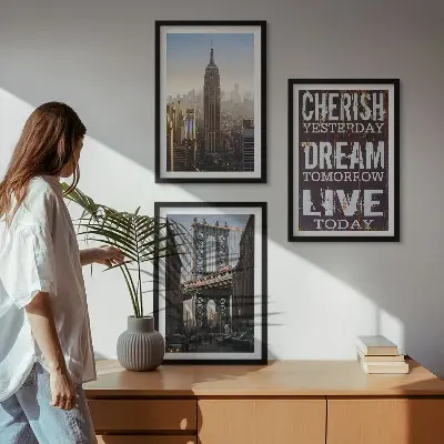 Fotowand met landschappen en citaten uit New York