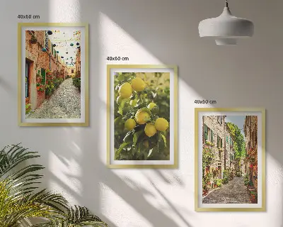 Wanddecoratie set schilderijen Straten met citroenbloemen op de achtergrond.