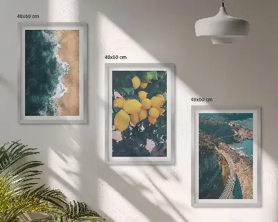 Wanddecoratieset schilderijen met afbeeldingen van zee strand citroenen en bergen