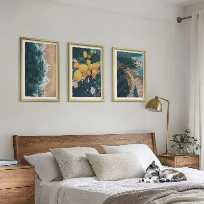 Wanddecoratieset schilderijen met afbeeldingen van zee strand citroenen en bergen