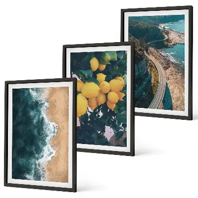 Wanddecoratieset schilderijen met afbeeldingen van zee strand citroenen en bergen