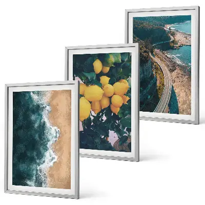 Wanddecoratieset schilderijen met afbeeldingen van zee strand citroenen en bergen