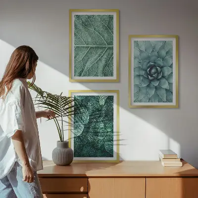 Wanddecoratieset schilderijen met botanische planten en bladeren