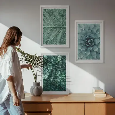 Wanddecoratieset schilderijen met botanische planten en bladeren
