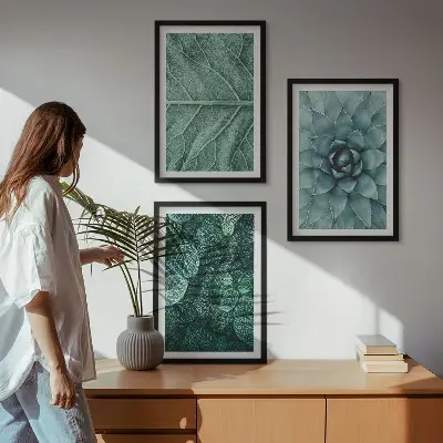 Wanddecoratieset schilderijen met botanische planten en bladeren
