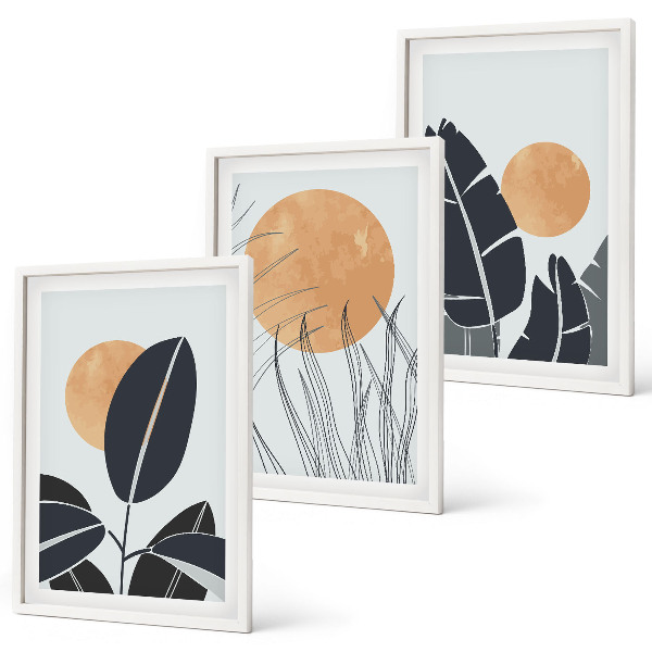 Wanddecoratie set schilderijen Roślinne wzory duże słońca minimalistyczny
