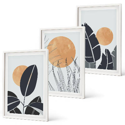 Wanddecoratie set schilderijen Roślinne wzory duże słońca minimalistyczny