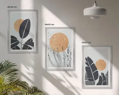 Wanddecoratieset met schilderijen minimalistische ontwerpen met grote zonnen in botanische stijl