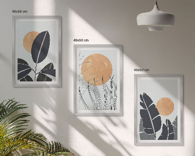 Wanddecoratie set schilderijen Roślinne wzory duże słońca minimalistyczny