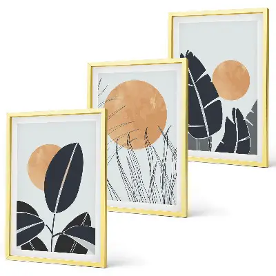 Wanddecoratieset met schilderijen minimalistische ontwerpen met grote zonnen in botanische stijl