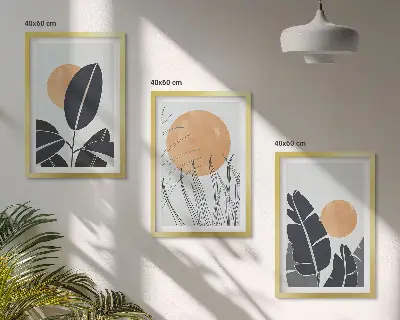 Wanddecoratieset met schilderijen minimalistische ontwerpen met grote zonnen in botanische stijl