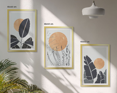 Wanddecoratie set schilderijen Roślinne wzory duże słońca minimalistyczny