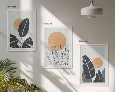Wanddecoratieset met schilderijen minimalistische ontwerpen met grote zonnen in botanische stijl