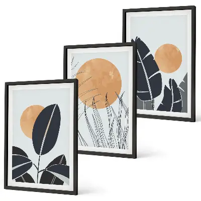 Wanddecoratieset met schilderijen minimalistische ontwerpen met grote zonnen in botanische stijl