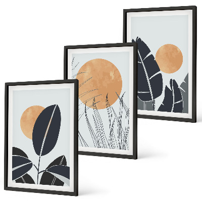 Wanddecoratie set schilderijen Roślinne wzory duże słońca minimalistyczny