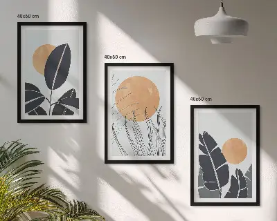 Wanddecoratieset met schilderijen minimalistische ontwerpen met grote zonnen in botanische stijl