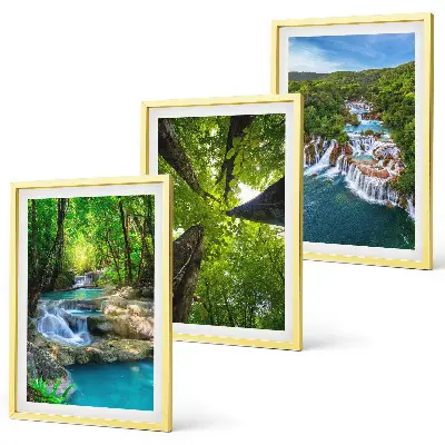 Wanddecoratieset schilderijen met afbeelding van watervallen in een groen bos