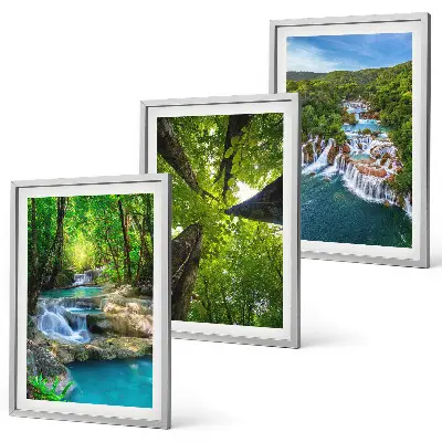 Wanddecoratieset schilderijen met afbeelding van watervallen in een groen bos