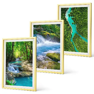 Wanddecoratieset schilderijen met afbeelding van groene bossen en kristalhelder water