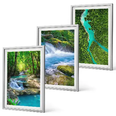 Wanddecoratieset schilderijen met afbeelding van groene bossen en kristalhelder water