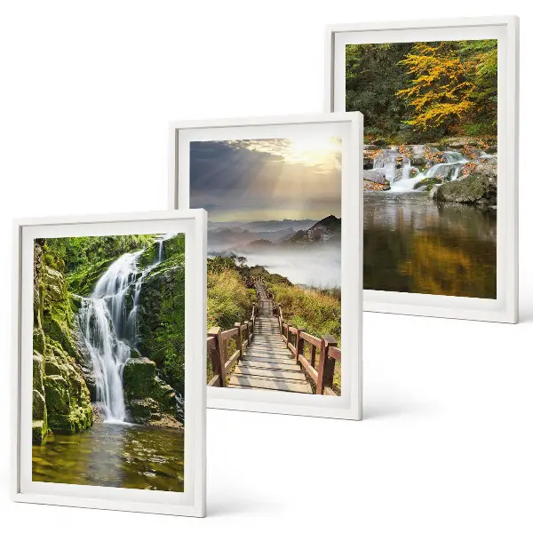 Wanddecoratieset schilderijen met watervallen bergen en herfstwolken