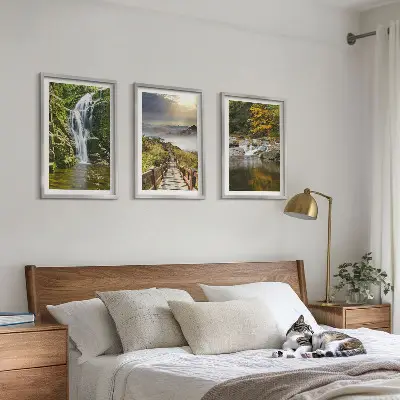 Wanddecoratieset schilderijen met watervallen bergen en herfstwolken