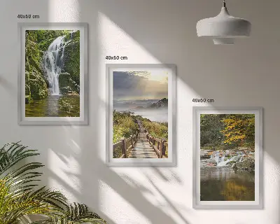 Wanddecoratieset schilderijen met watervallen bergen en herfstwolken