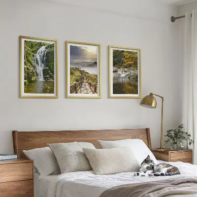 Wanddecoratieset schilderijen met watervallen bergen en herfstwolken