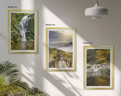 Wanddecoratieset schilderijen met watervallen bergen en herfstwolken