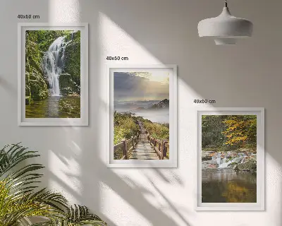 Wanddecoratieset schilderijen met watervallen bergen en herfstwolken