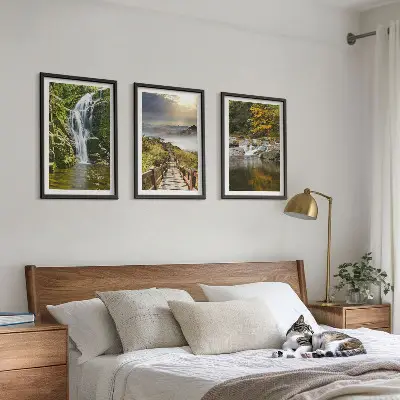 Wanddecoratieset schilderijen met watervallen bergen en herfstwolken