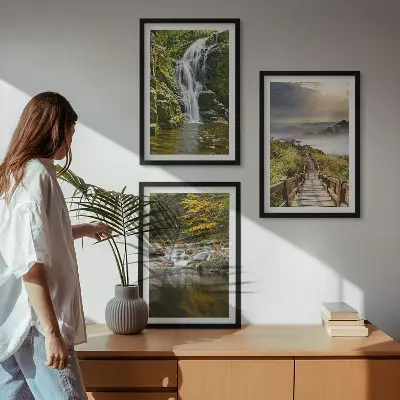 Wanddecoratieset schilderijen met watervallen bergen en herfstwolken