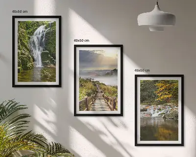 Wanddecoratieset schilderijen met watervallen bergen en herfstwolken