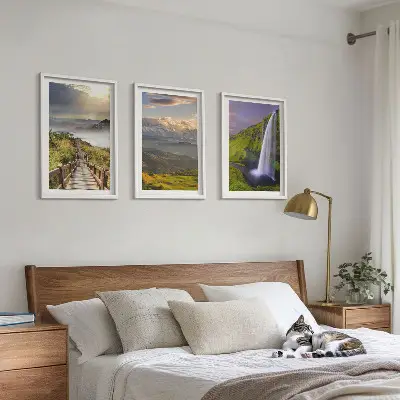 Wanddecoratieset schilderijen met berglandschappen en waterval