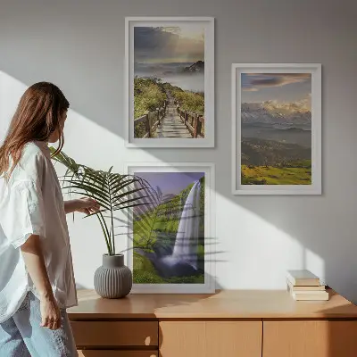 Wanddecoratieset schilderijen met berglandschappen en waterval