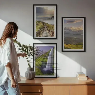 Wanddecoratieset schilderijen met berglandschappen en waterval